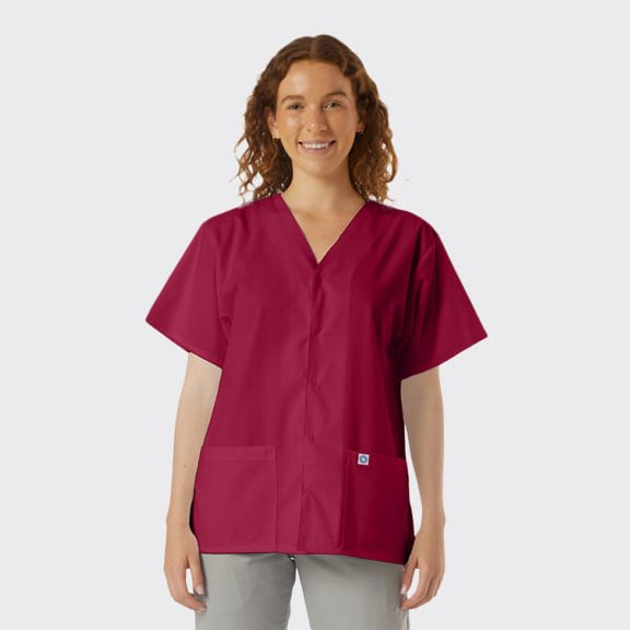 SPECTRUM UNIFORMS Scrub Tops Tunic Tops with Snap Front Women V-Neck Soft Fabric Ideal for Medical Professionals, Hospital and Lab Work Wear Wine