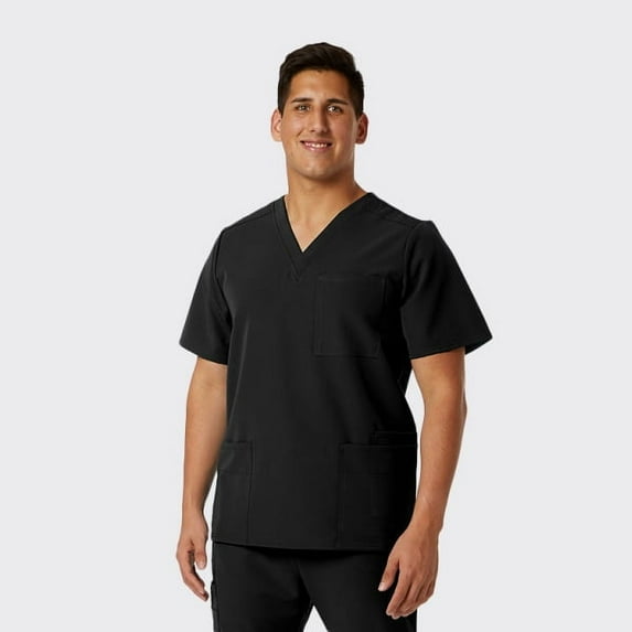 SPECTRUM UNIFORMS Wynd Men's Scrub Top Medical Uniform V-Neck Soft Fabric, Outfit Ideal for Men at Hospital Workspace, Medical Practice and Professionals Workwear Doctor Coat Black