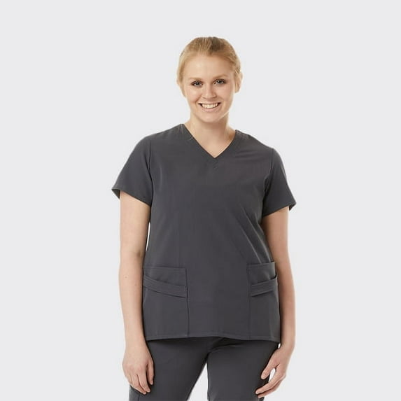 SPECTRUM UNIFORMS Wynd Women's Scrub Top Medical Uniform V-Neck Top Stitch Soft Fabric Outfit Ideal for Women at Hospital Workspace Medical Practice and Professionals Workwear Doctor Coat Steel Grey