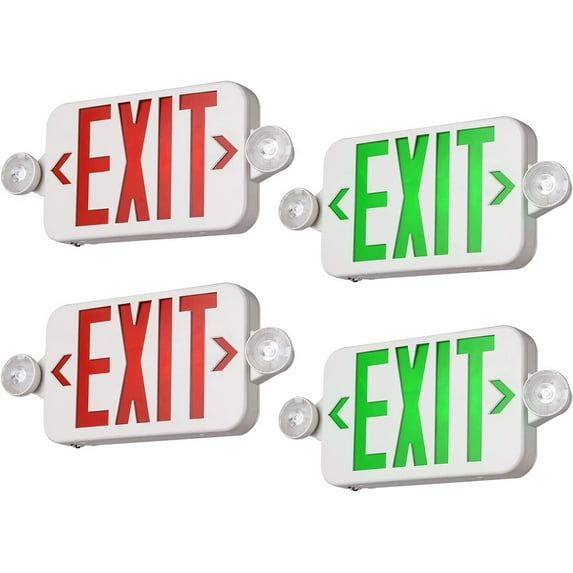 SPECTSUN 4 Packs Red&Green Led Exit Sign with Emergency Lights & Battery Backup Operated Powered Exit Lights Exit only Sign-UL Listed 120-277VAC Fire Exit Signs Lighting.