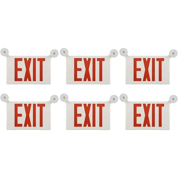 SPECTSUN 6 PACK Led Exit Sign with Emergency Lights &Battery Backup Operated Powered Red Exit Lights Exit only Sign-Double Face UL Listed 120-277VAC Fire Exit Signs Lighting for Room,Street,Window.