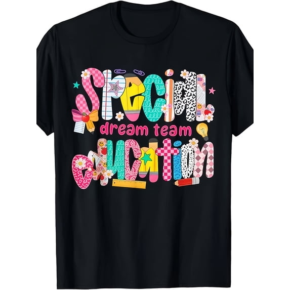 SPED Teacher Graphic T-Shirt, Special Education Dream Team Colorful Tee, Teacher Appreciation Casual Crew Neck Short Sleeve Shirt
