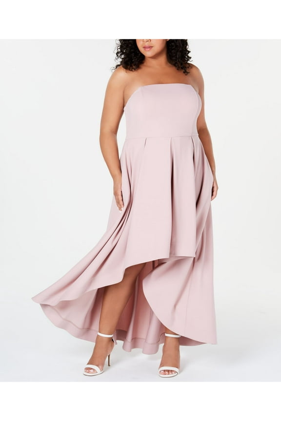 $99 Womens New 0178 Pink Ruffled Strapless Maxi Hi-Lo Dress 24 B+B