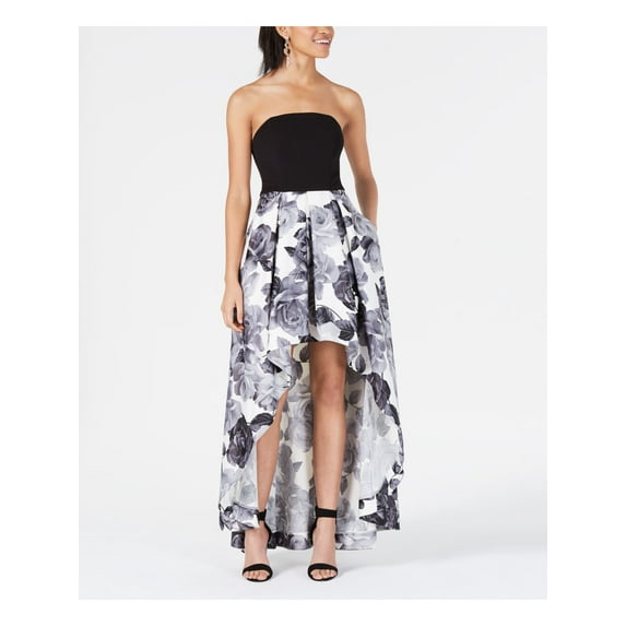 SPEECHLESS Womens Black Floral Sleeveless Strapless Above The Knee Cocktail Hi-Lo Dress Juniors 7