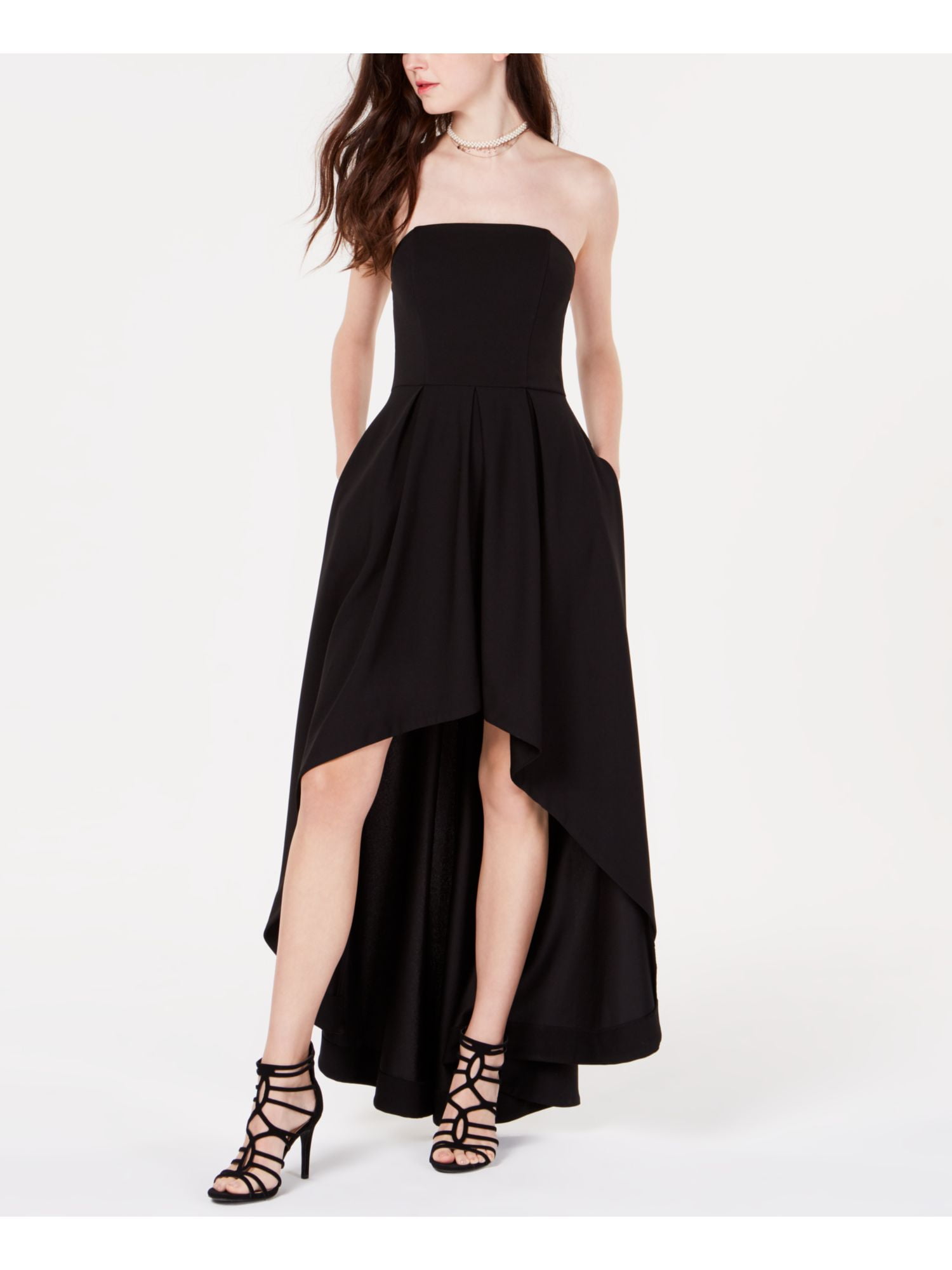 SPEECHLESS Womens Black Pocketed Zippered Boning At Bodice Molded Cups  Sleeveless Strapless Maxi Evening Hi-Lo Dress Juniors 5 - Walmart.com