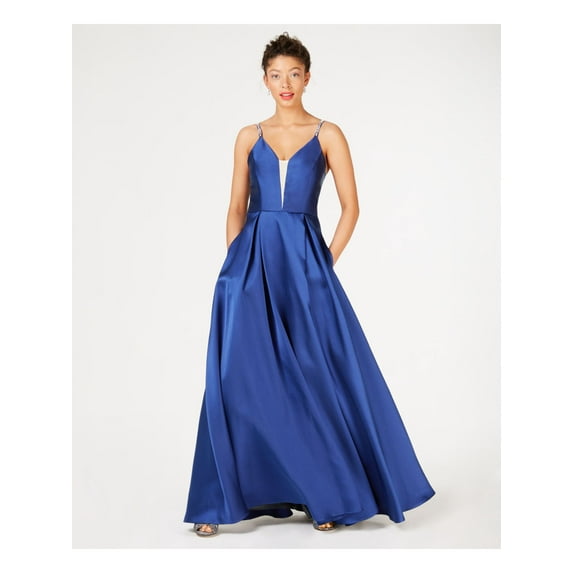 SPEECHLESS Womens Blue Embellished Spaghetti Strap V Neck Full-Length Formal Fit + Flare Dress Juniors 7