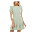 thumbnail image 1 of SPEECHLESS Womens Green Eyelet Zippered Lined Elastic Cuffs Ruffled Pouf Sleeve Crew Neck Mini Fit + Flare Dress XXL, 1 of 4
