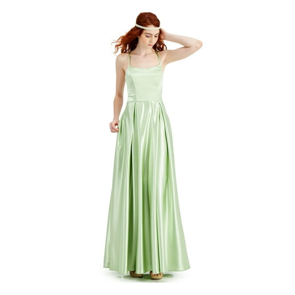 SPEECHLESS Womens Green Pleated Spaghetti Strap Square Neck Full-Length A-Line Prom Dress Juniors 5