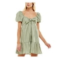 thumbnail image 1 of SPEECHLESS Womens Green Smocked Pocketed Tie Detail Peplum Hem Striped Pouf Sleeve Sweetheart Neckline Short Baby Doll Dress S, 1 of 4