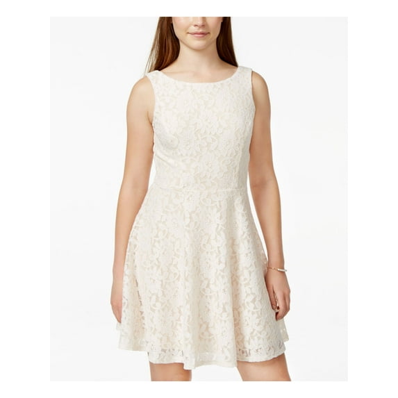 SPEECHLESS Womens Pink Lace V-back Floral Sleeveless Scoop Neck Short Party Fit + Flare Dress M