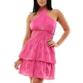 thumbnail image 1 of Speechless Junior's Eyelet Crisscross Halter Dress Pink Size Large, 1 of 3