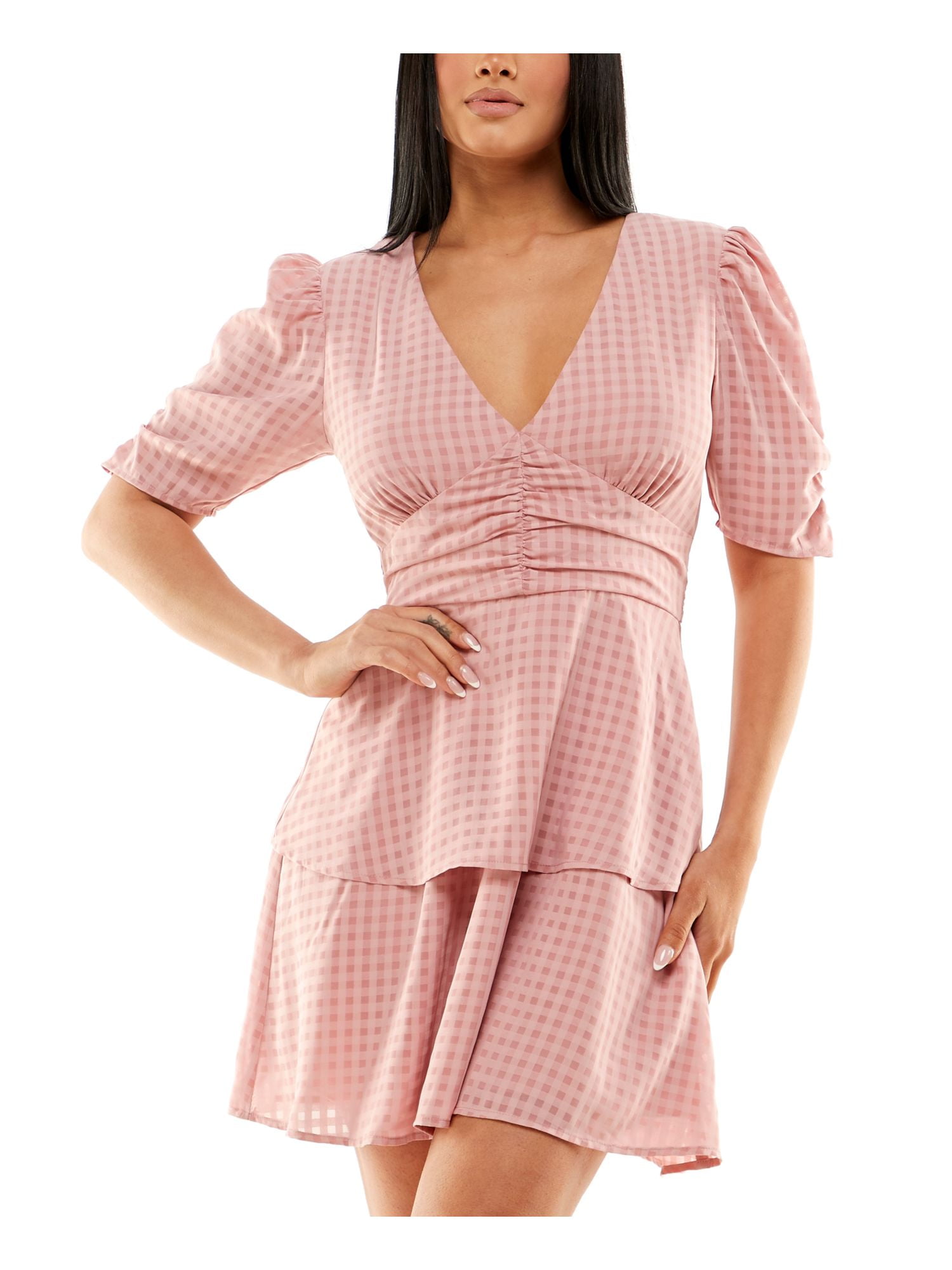 slim fit dress slacks Clare Pink Ruched Maxi Dress - US 6