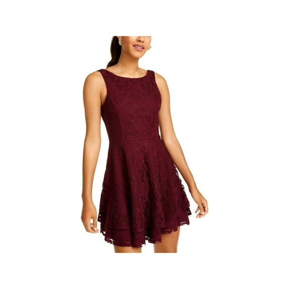 SPEECHLESS Womens Purple Lace Zippered Sleeveless Jewel Neck Short Cocktail Fit + Flare Dress 9