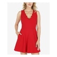 thumbnail image 1 of SPEECHLESS Womens Red Pocketed Scalloped Sleeveless V Neck Short Party Fit + Flare Dress Juniors M, 1 of 2