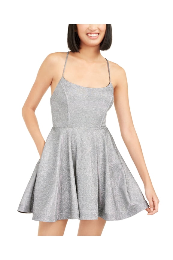 Womens Silver Spaghetti Strap Mini Fit + Flare Dress Juniors 5