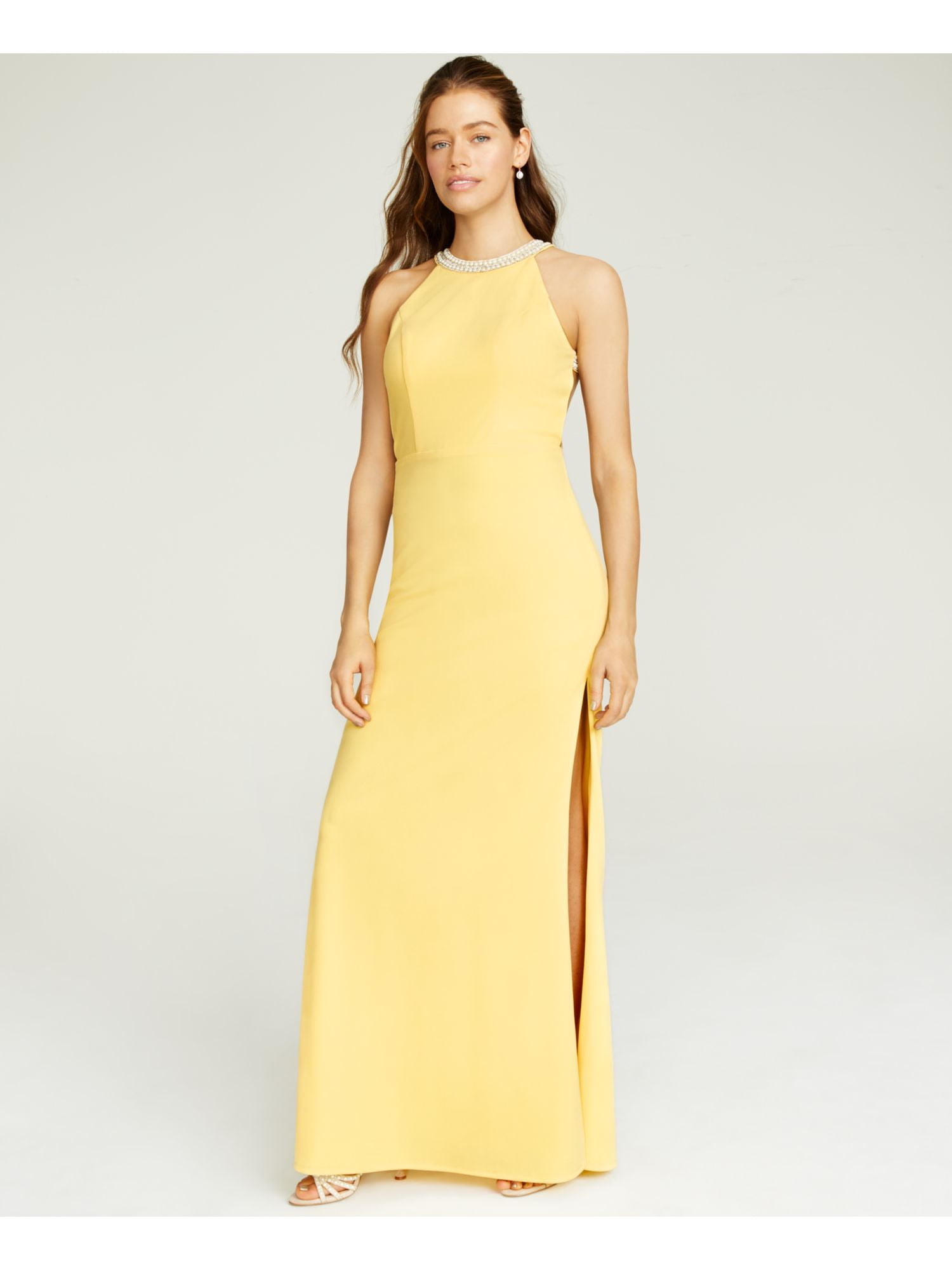 SPEECHLESS Womens Yellow Slitted Cage Back Sleeveless Jewel Neck  Full-Length Evening Sheath Dress Juniors 1 - Walmart.com