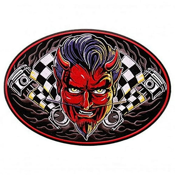SPEED DEMON OVAL, High Thread Embroidered Iron-On / Saw-On, Heat Sealed Backing Rayon PATCH - 4" x 3"
