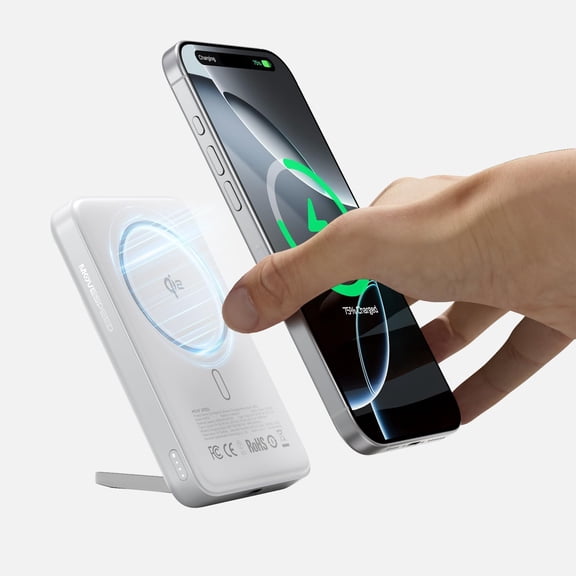 SPEED Qi2 Certified MagSafe Battery Pack, 10,000mAh 15W Ultra-Fast Charging Portable Charger with Kickstand, Ergonomic Design, 30W USB-C Magnetic Power Bank for iPhone 16/15/14/13/12, White
