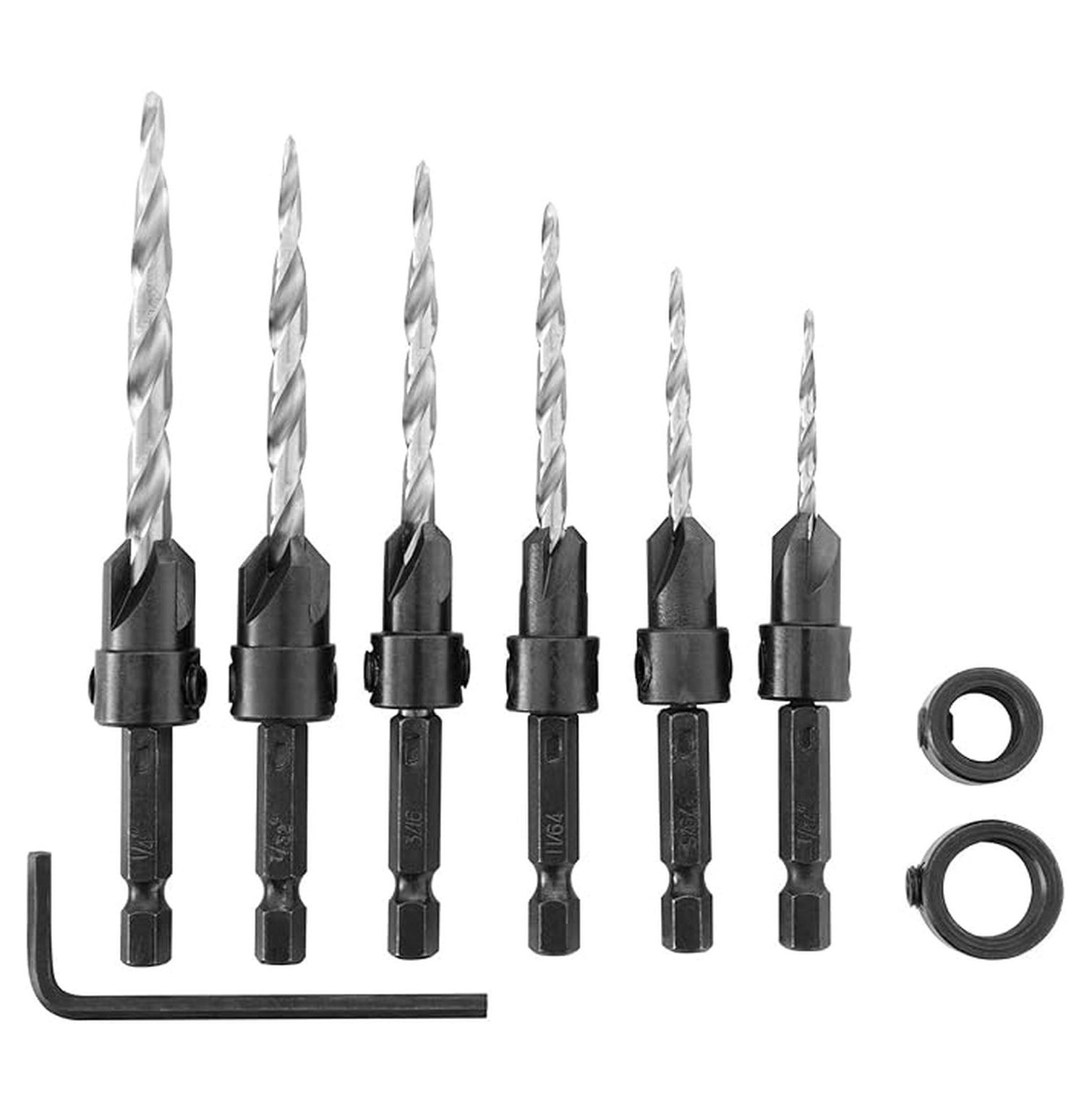 SPEEDBOR Countersink Drill Bit Set, 8-Piece Wood Countersink Bit Kit - Fast, Clean Holes for Screws - Adjustable Depth, 1/4" Quick Change Shank