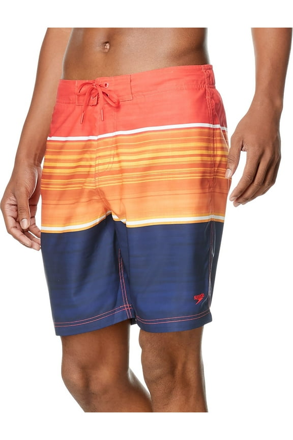 Mens Barrier Beach Orange Stretch Swim Trunks S
