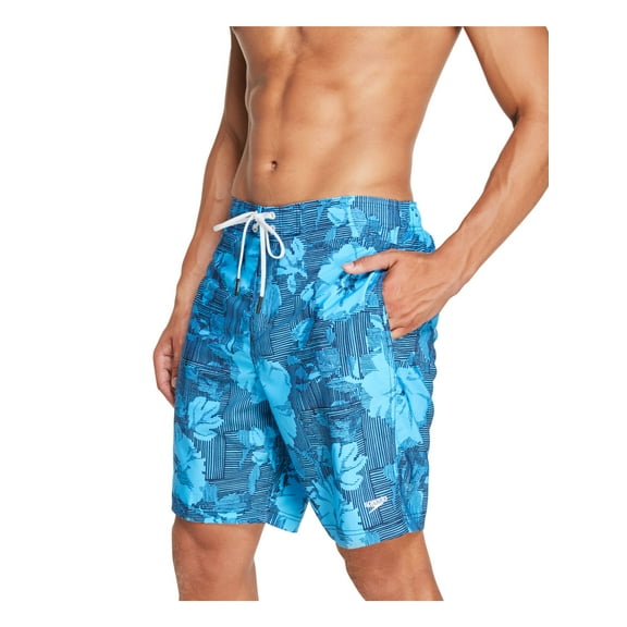 SPEEDO Mens Blue Drawstring Lined Printed Classic Fit Swim Trunks S
