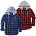 thumbnail image 1 of SPEEDRUN 2 Pack Men Casual Button Down Flannel Hoodies, Men's & Big Men's Hooded Flannel Shirt with Long Sleeves, Sizes M, 1 of 8