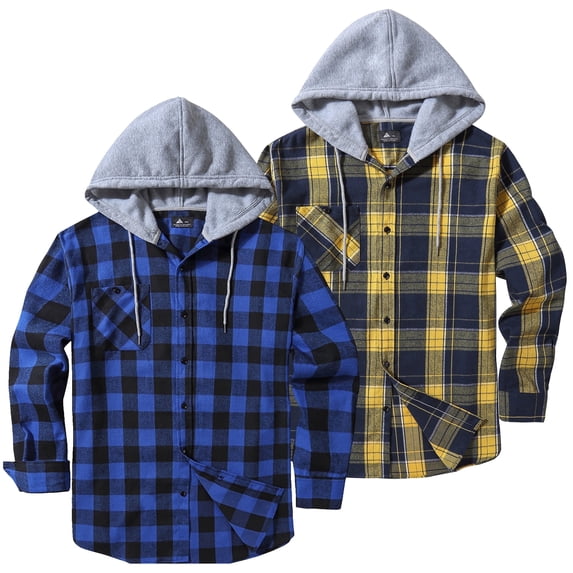 SPEEDRUN 2 Pack Men Casual Button Down Flannel Hoodies, Men's & Big Men's Hooded Flannel Shirt with Long Sleeves for Men and Big Men, Sizes M
