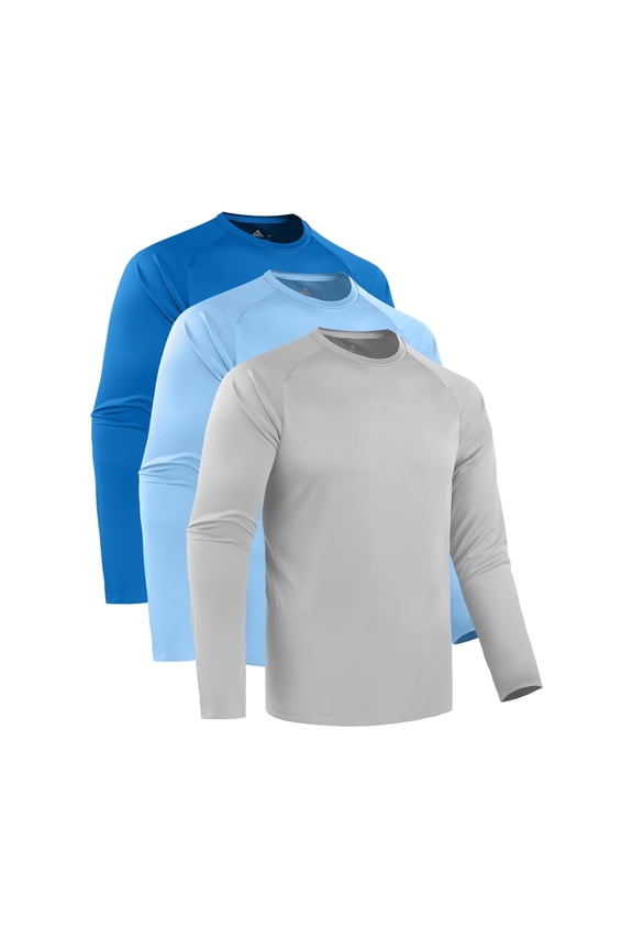 3 Pack Men Long Sleeve Workout Shirt, UPF 50+ UV Sun Protection Fast Dry Moisture Wicking Workout Tops with Crew Neck, Sizes XL