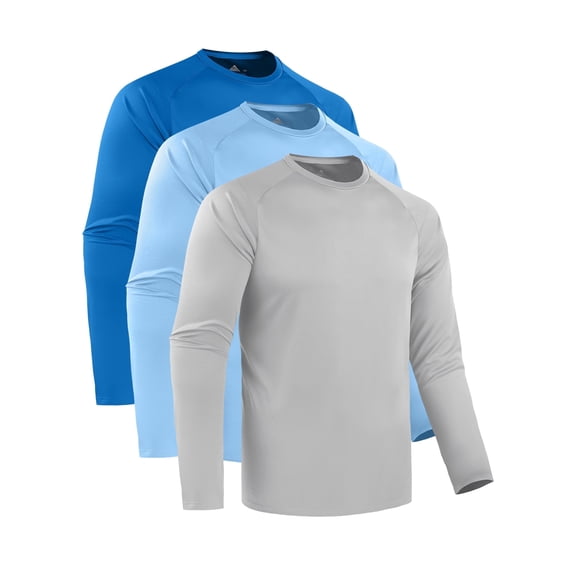 SPEEDRUN 3 Pack Men Long Sleeve Workout Shirt, UPF 50 UV Sun Protection Fast Dry Moisture Wicking Workout Tops with Crew Neck, Sizes XL