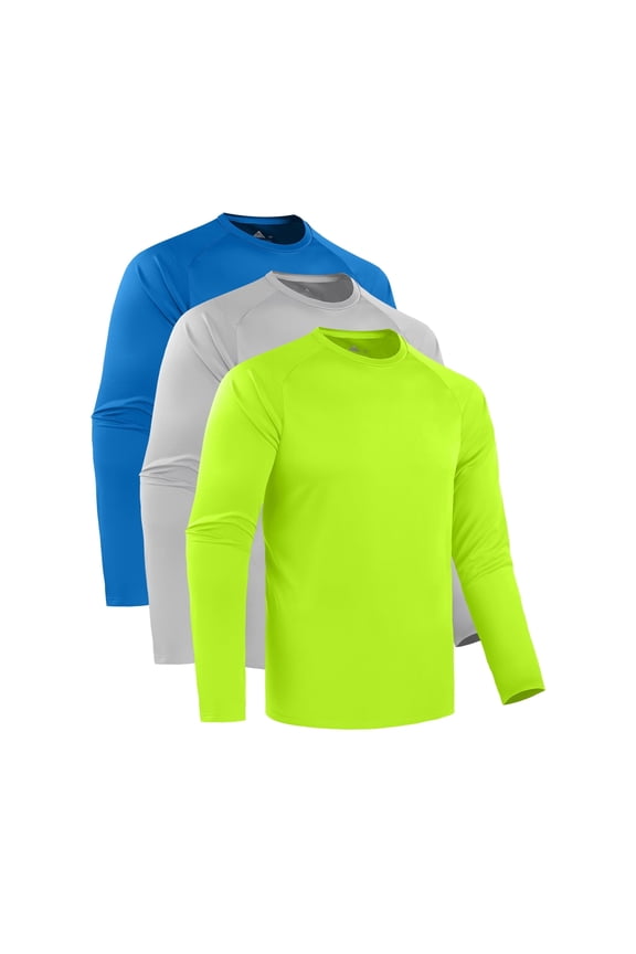 3 Pack Men Long Sleeve Workout Shirt, UPF 50+ UV Sun Protection Fast Dry Moisture Wicking Workout Tops with Crew Neck, Sizes XL