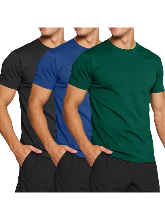 3 Pack T-Shirt, Moisture-Wicking Cotton Crewneck Tee with Short Sleeves for Men, Sizes M-3XL
