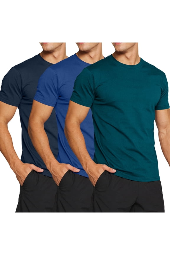 3 Pack T-Shirt, Moisture-Wicking Cotton Crewneck Tee with Short Sleeves for Men, Sizes M-3XL
