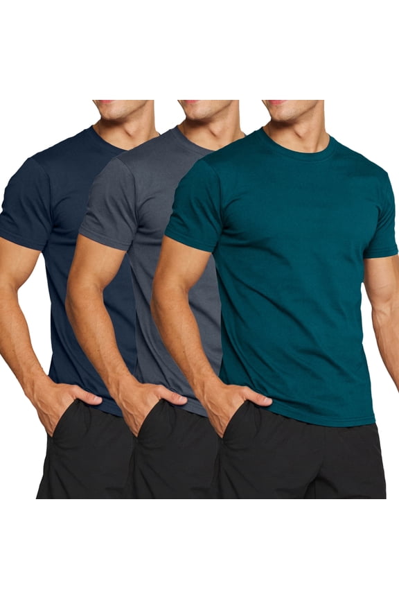 3 Pack T-Shirt, Moisture-Wicking Cotton Crewneck Tee with Short Sleeves for Men, Sizes M-3XL