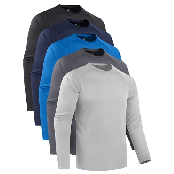 SPEEDRUN 5 Pack Men Long Sleeve Workout Shirt, UPF 50+ UV Sun Protection Fast Dry Moisture Wicking Workout Tops with Crew Neck, Sizes XL