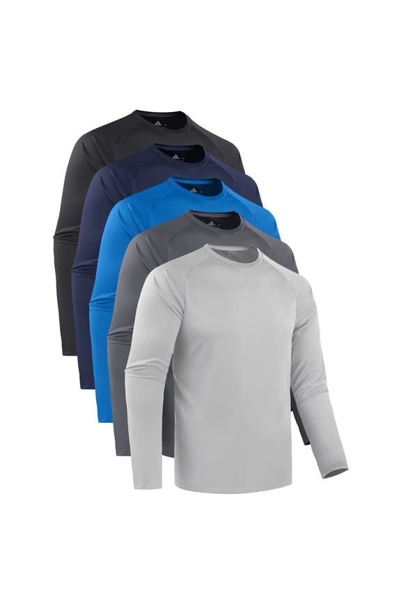 5 Pack Men Long Sleeve Workout Shirt, UPF 50+ UV Sun Protection Fast Dry Moisture Wicking Workout Tops with Crew Neck, Sizes XL