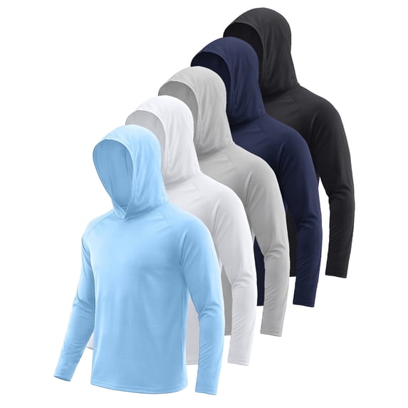 SPEEDRUN 5 Pack Men and Big Men Long Sleeve Workout Hoodie Shirt, UPF 50+ UV Sun Protection Fast Dry Moisture Wicking Workout Tops, Sizes XL