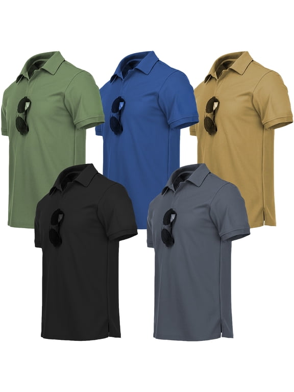 5 Pack Men's Polo Shirts Short Sleeve Moisture Wicking Casual Collared Summer Shirts, Size XL