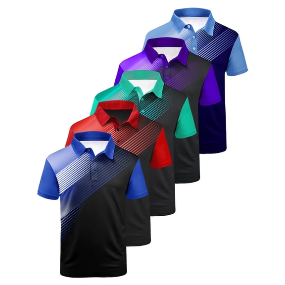 SPEEDRUN 5 Pack Short Sleeve Polo Shirts for Men, Dry Fit Print Polo Shirt with Moisture-wicking, Sizes XL