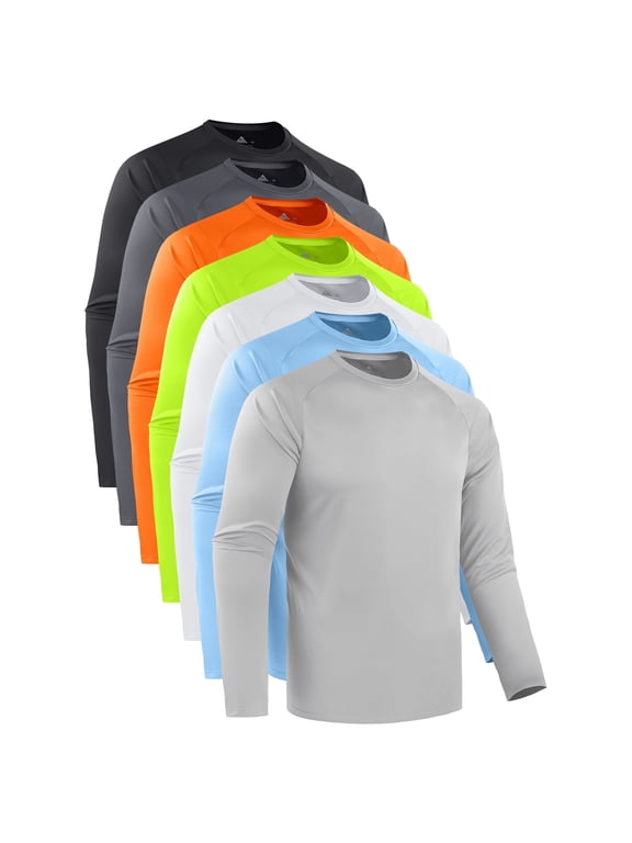 7 Pack Men Long Sleeve Workout Shirt, UPF 50+ UV Sun Protection Fast Dry Moisture Wicking Workout Tops with Crew Neck, Sizes 3XL