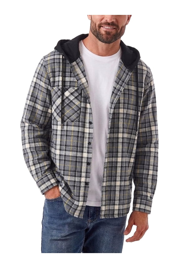 Men Casual Button Down Flannel Hoodies, Light Men's & Big Men's Hooded Flannel Shirt with Long Sleeves for Spring and Autumn, Single-layer without fleece, Sizes M-3XL