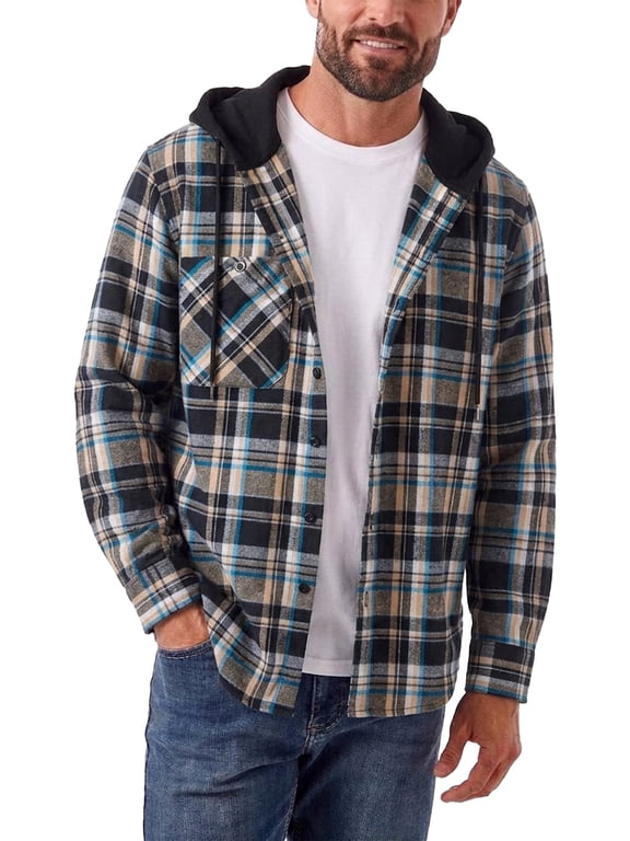 Men Casual Button Down Flannel Hoodies, Light Men's & Big Men's Hooded Flannel Shirt with Long Sleeves for Spring and Autumn, Single-layer without fleece, Sizes M-3XL