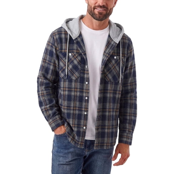 SPEEDRUN Men Casual Button Down Flannel Hoodies, Light Men's & Big Men's Hooded Flannel Shirt with Long Sleeves for Spring and Autumn, Single-layer without fleece, Sizes M-3XL