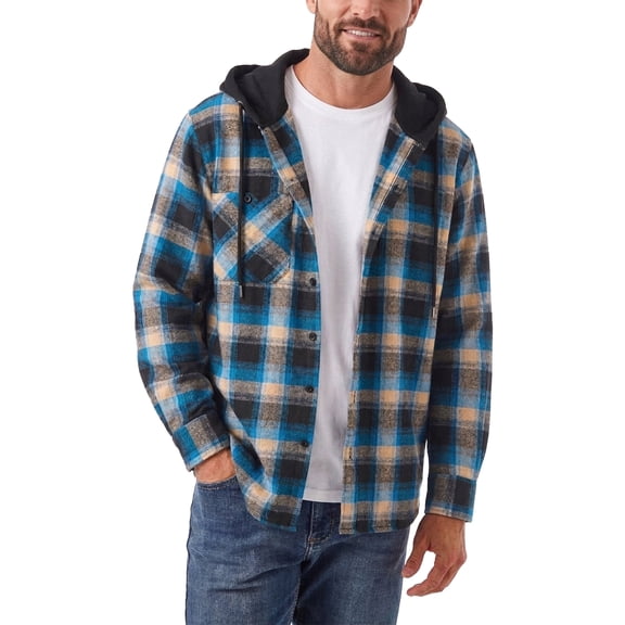 SPEEDRUN Men Casual Button Down Flannel Hoodies, Light Men's & Big Men's Hooded Flannel Shirt with Long Sleeves for Spring and Autumn, Single-layer without fleece, Sizes M-3XL