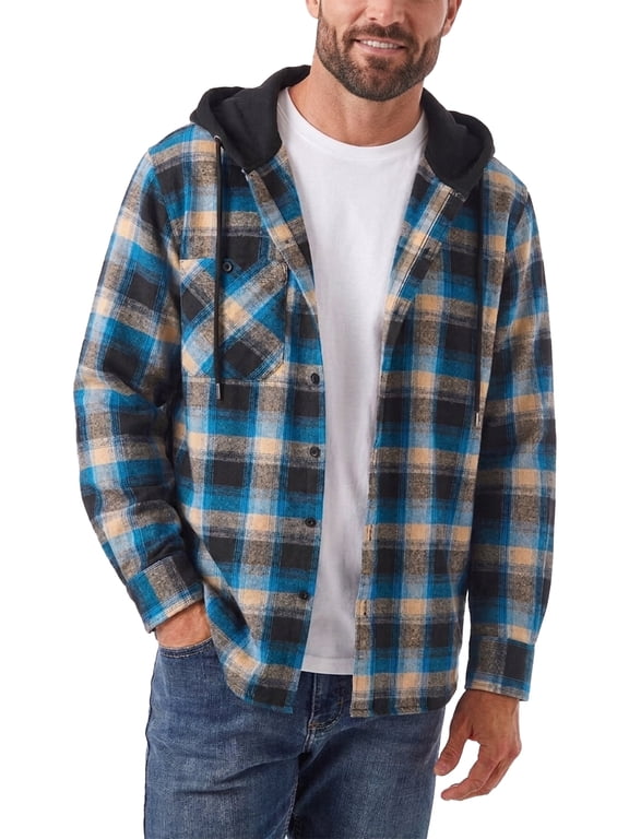 Men Casual Button Down Flannel Hoodies, Light Men's & Big Men's Hooded Flannel Shirt with Long Sleeves for Spring and Autumn, Single-layer without fleece, Sizes M-3XL