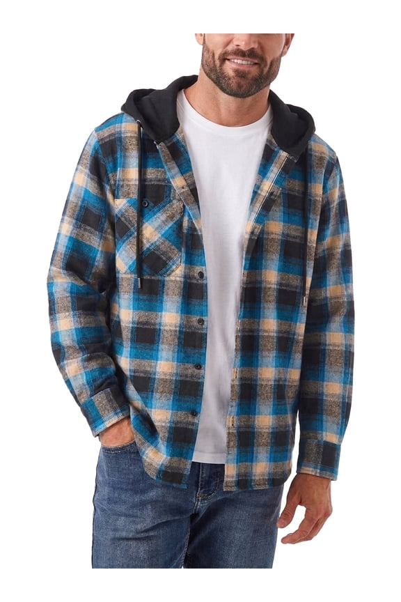 Men Casual Button Down Flannel Hoodies, Light Men's & Big Men's Hooded Flannel Shirt with Long Sleeves for Spring and Autumn, Single-layer without fleece, Sizes M-3XL