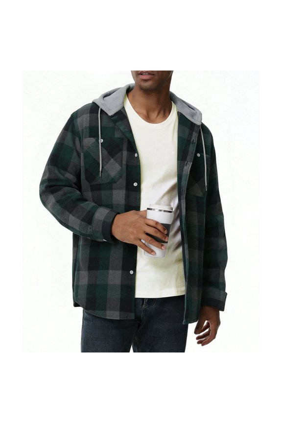 Men Casual Button Down Flannel Hoodies, Light Men's & Big Men's Hooded Flannel Shirt with Long Sleeves for Spring and Autumn, Single-layer without fleece, Sizes M-3XL