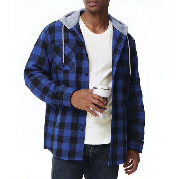 SPEEDRUN Men Casual Button Down Flannel Hoodies, Men's & Big Men's Hooded Flannel Shirt with Long Sleeves for Spring and Autumn, Single-layer without fleece, Sizes M-3XL