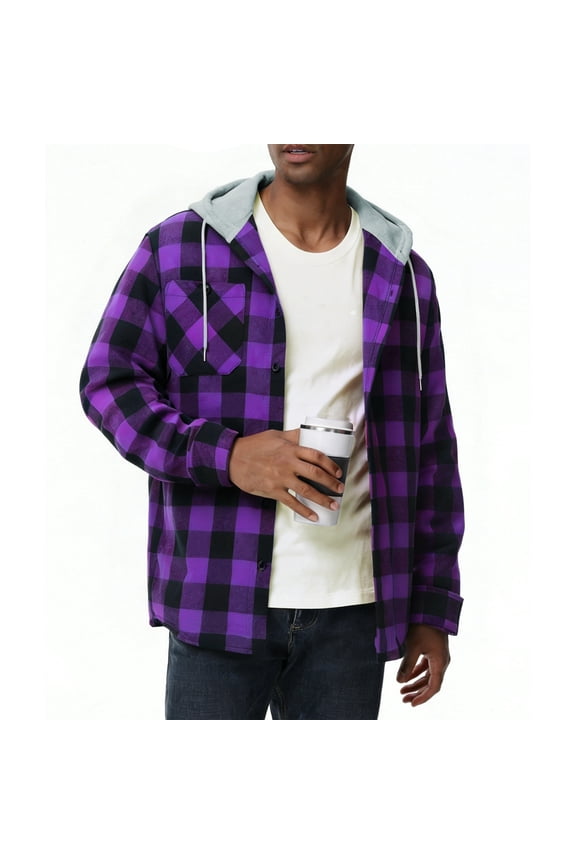 Men Casual Button Down Flannel Hoodies, Men's & Big Men's Hooded Flannel Shirt with Long Sleeves for Spring and Autumn, Single-layer without fleece, Sizes M-3XL