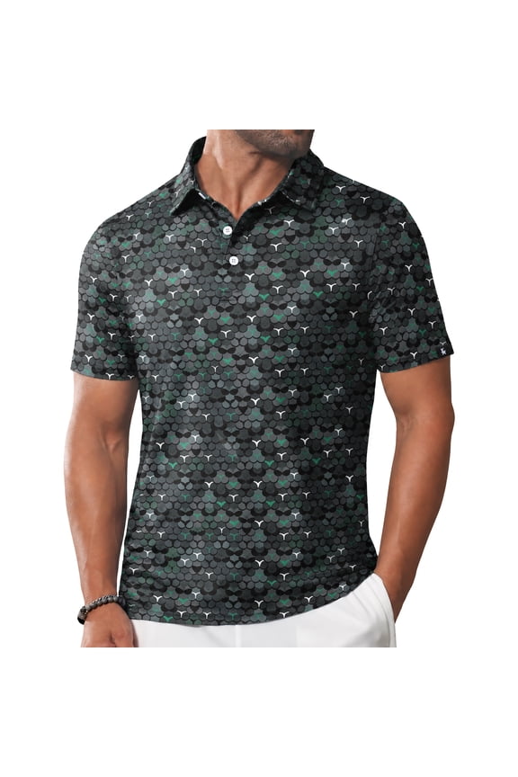 Men's Print Polo Shirt Short Sleeve Moisture Wicking Collared Casual, Size XL