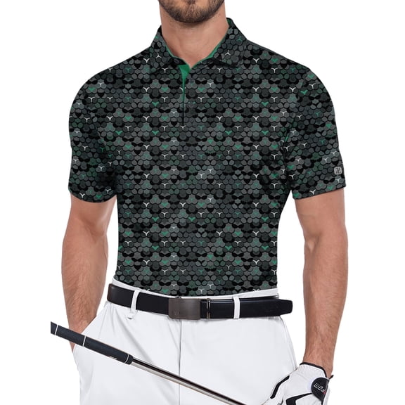 SPEEDRUN Men's & Big Men's Golf Polo Shirt, Short Sleeve Moisture Wicking Casual Stylish Colorful Printed Design Comfort Fit Casual & Business Casual Top, Sizes L